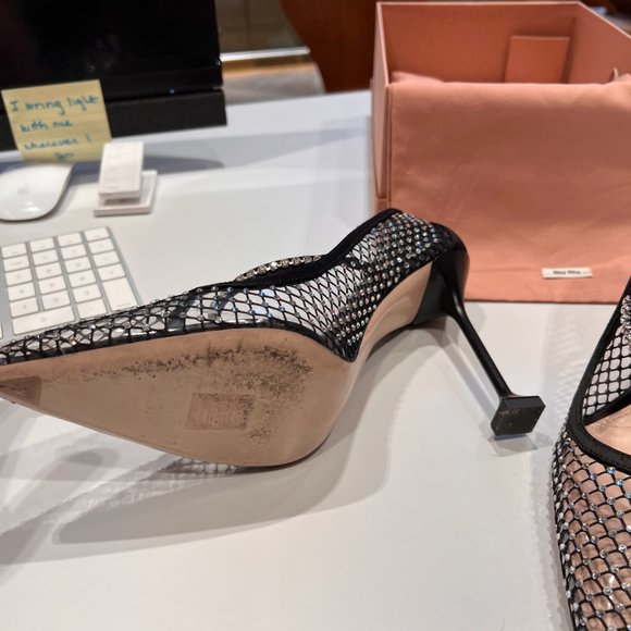 Crystal Embellished Fishnet Pointed Toe Pump Miu Miu - Picture 5 of 8